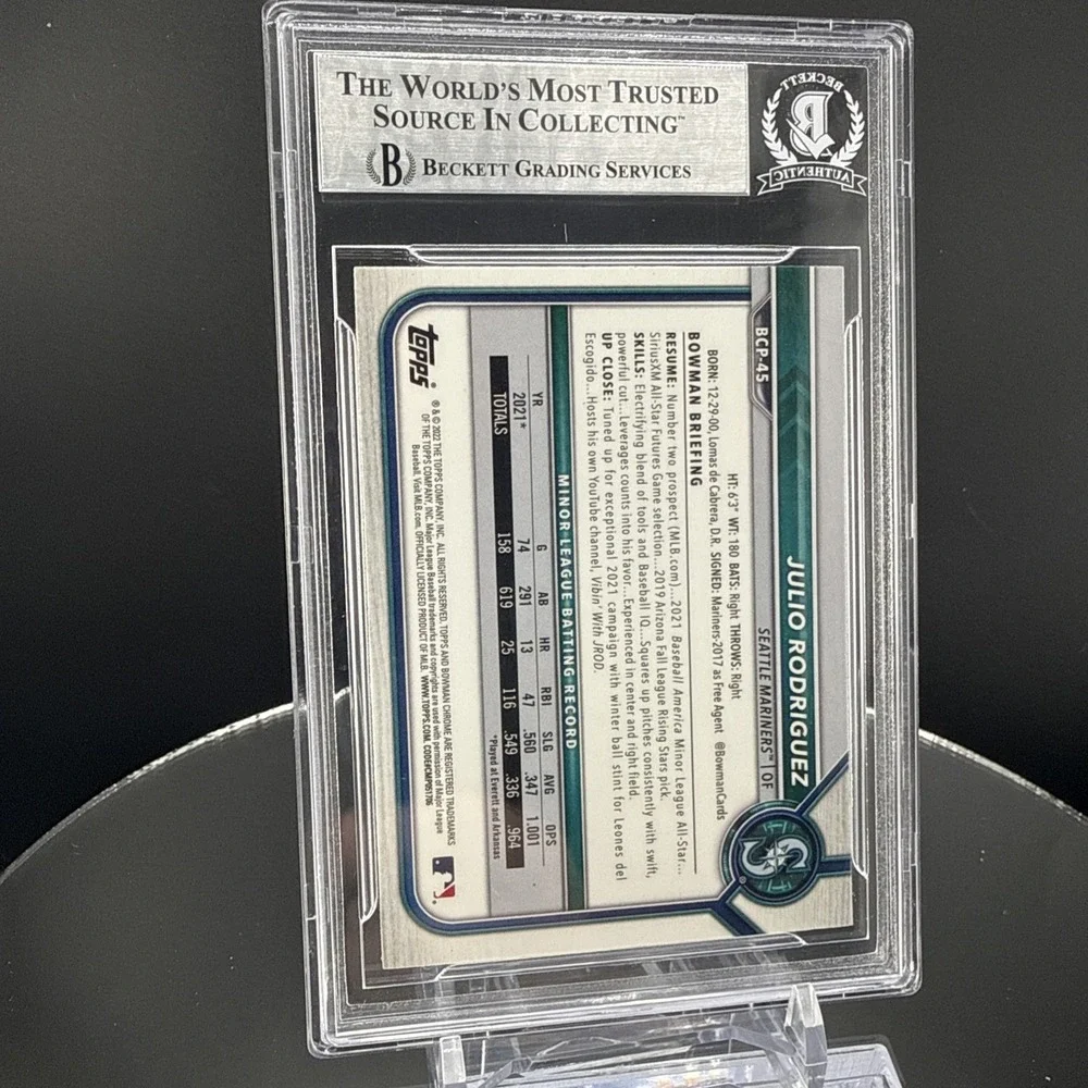 Julio Rodriguez Signed 2022 Bowman Chrome RC BCP45 Seattle Mariners Beckett